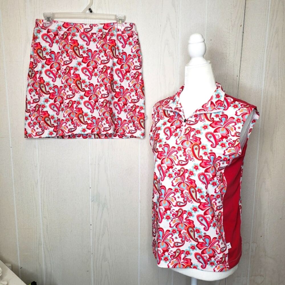 Maggie Lane golf skirt skort set and shirt paisley pink size medium and small - Picture 11 of 12